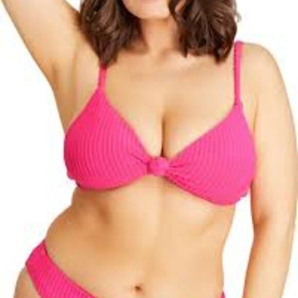 NWT Andie Swim Santorini Top Neon Pink Small Bikini Triangle Knot Front Tanning - Picture 1 of 8